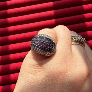 925 Sterling Silver Amethyst and Zircon Ring - Size 5